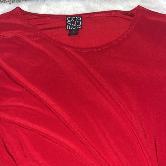 Clara Sun Woo | Twist Tie Tunic Top Asymmetrical Hem 3/4 sleeves in Red | Small - Picture 6 of 14